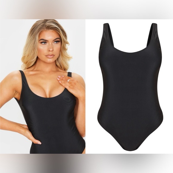 NWT Pretty Little Thing Black Basic Scoop Swimsuit - Picture 4 of 6